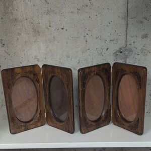 Vintage Wood Double Photo 5X7 Frame Hinged Bi-Fold Set of 2